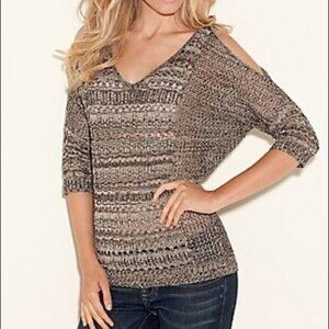 Guess tan black open knit Dani  Pointelle sweater 3/4 sleeve small